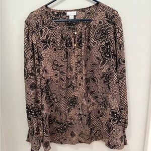 Liz Claiborne Black and Tan Floral Lace Blouse